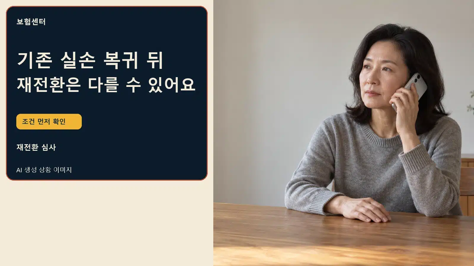기존 실손 복귀 뒤 재전환은 다를 수 있어요 — AI 생성 상황 이미지
