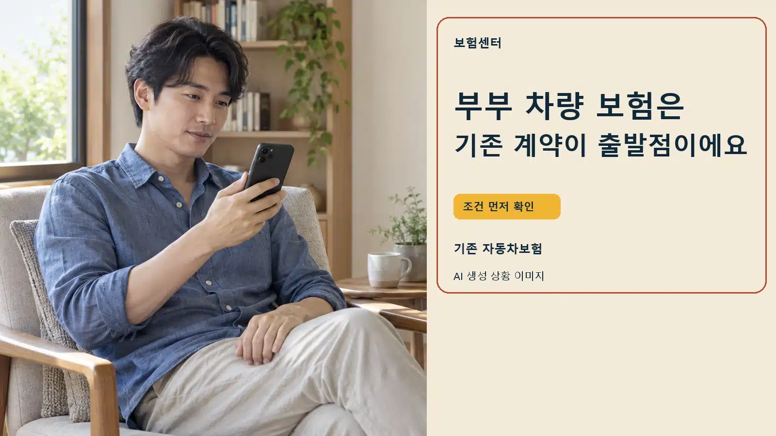 부부 차량 보험은 기존 계약이 출발점이에요 — AI 생성 상황 이미지