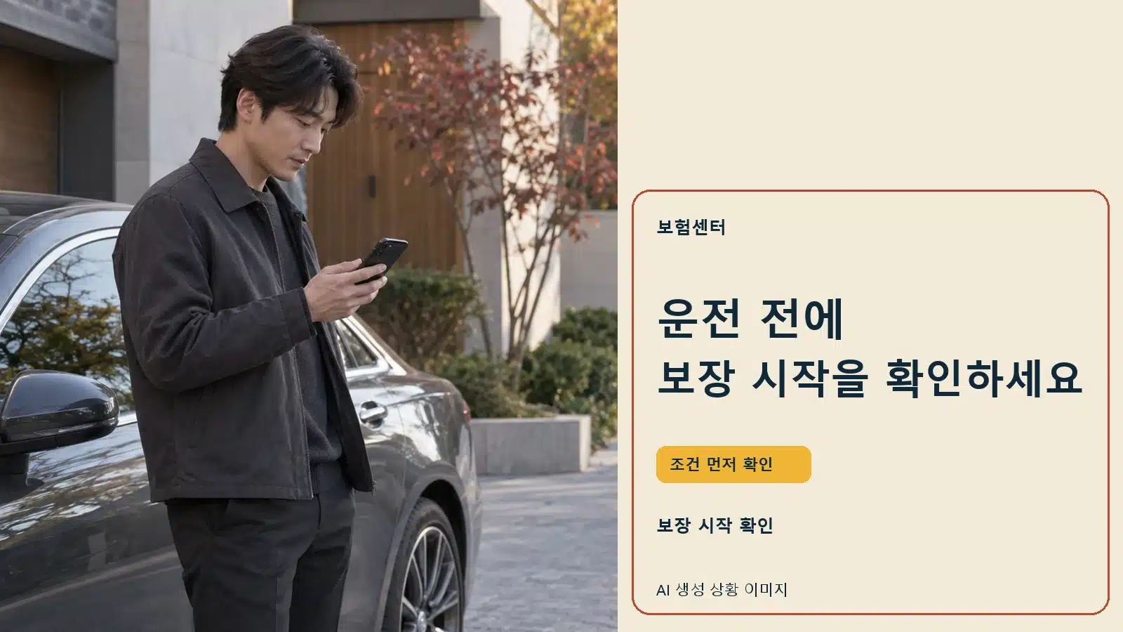 운전 전에 보장 시작을 확인하세요 — AI 생성 상황 이미지
