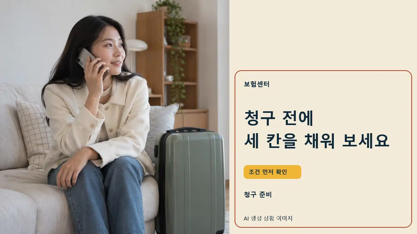 청구 전에 세 칸을 채워 보세요 — AI 생성 상황 이미지